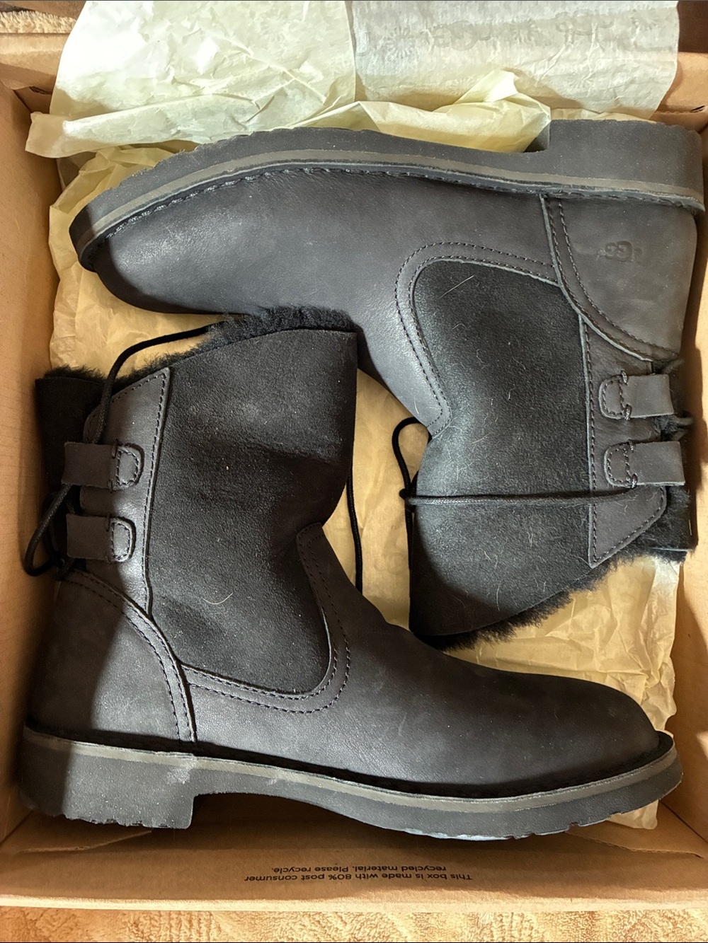 UGG Women’s Black Lace-Up Shearling-Trim Boot